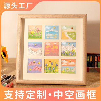 Nine-Grid Hollow Picture Frame Display Stand, Four-Grid Wooden Photo Frame for Wall Hanging, 36-Grid Three-Dimensional Oil Pastel Artwork Frame
