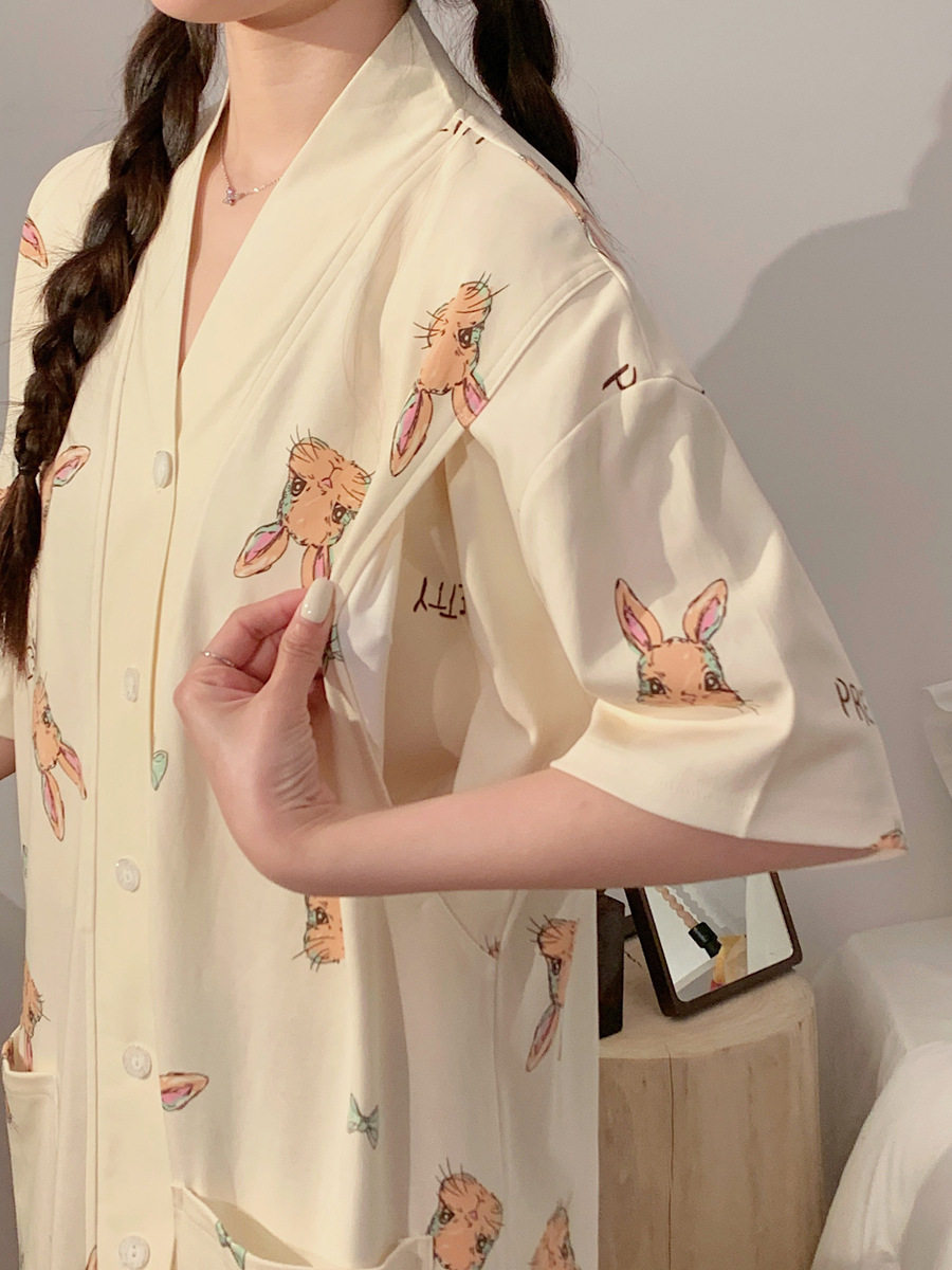 Breastfeeding Dress Summer Cotton with Chest Pad Postpartum Maternity Short-sleeved Nightgown Pregnant Women's Nightgown Pregnant Women's Nightgown