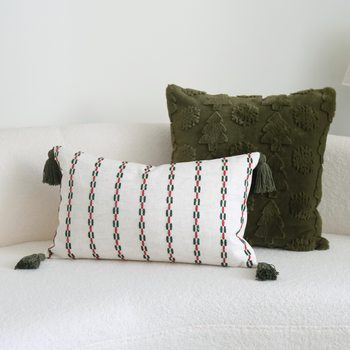 Christmas Series Red and Green Stripesd Tassel Pillow Waist Pillow Plush Pillow Cover Sofa Cushion Hotel Model Room Pillow