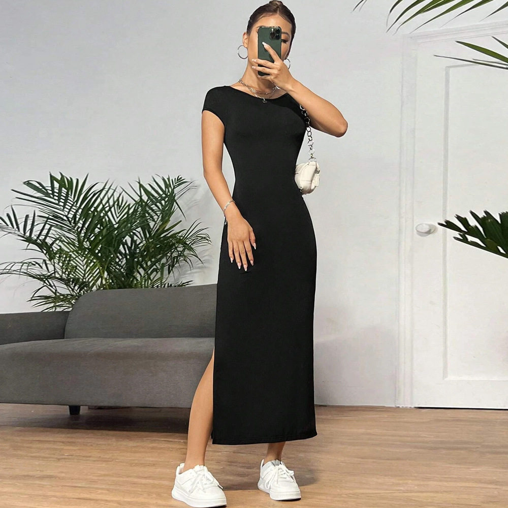 Elegant Sleeveless Knit Dress Backless Side Slit Mid Length Summer Fashion for Women Wholesale Available