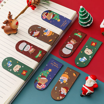 Cartoon Christmas Magnetic Bookmark, Cute Girl's Stylish, Exquisite and Creative Bookmark, Student Double-Sided Paper Book Page Holder