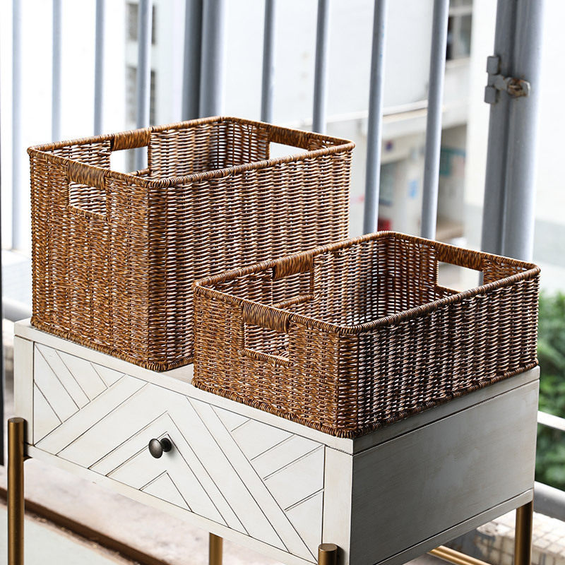 Clothes Household Imitation Basket Cabinet Coffee Table Rattan Basket Woven Storage Basket Snack Storage Box European Style Organization