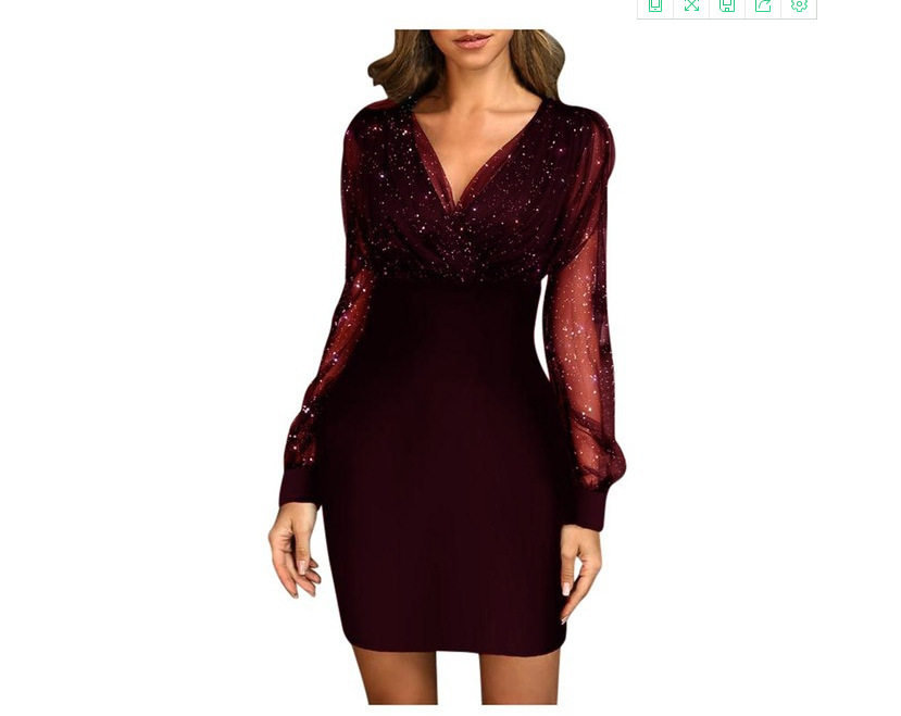 V Neck Sequin Dress Sheer Mesh Slim Fit Elegant Style Perfect for Parties and Special Occasions Ready to Ship