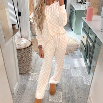 2025 Autumn New Slim-Fit Long-Sleeve Two-Piece Set for Women, European and American Simple Style Printed Drawstring Casual Suit for Women