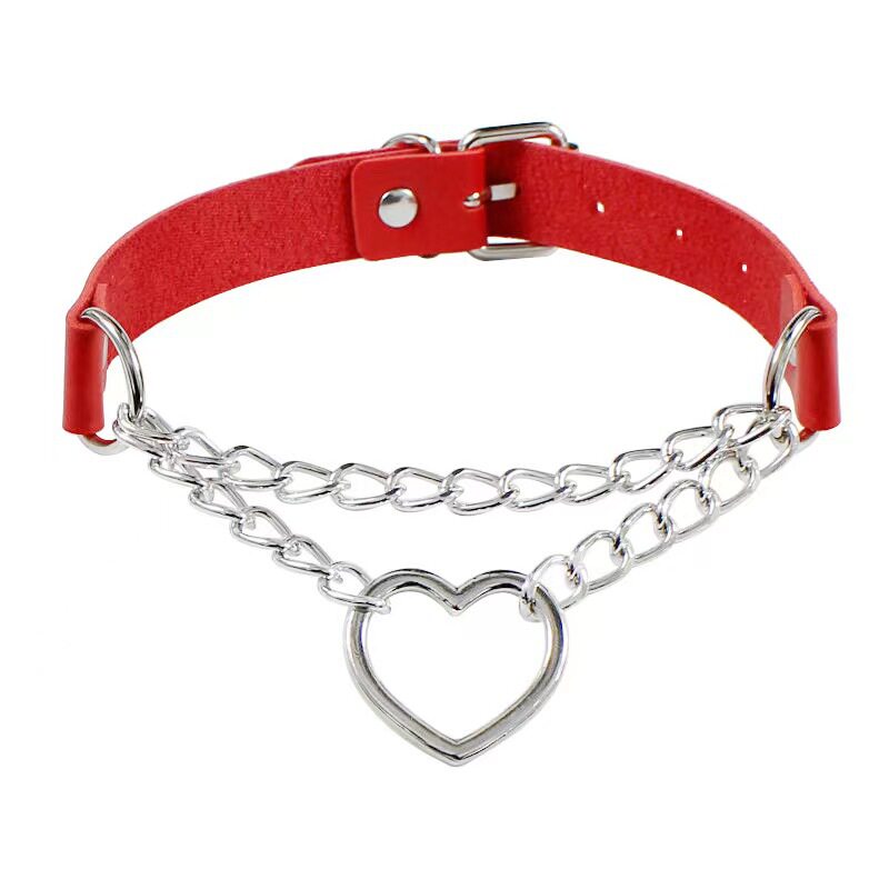 Cross-border Harajuku Heart-shaped Chain Collar Necklace Fashion Trend Leather Love Neck Chain Neck Chain Clavicle Chain
