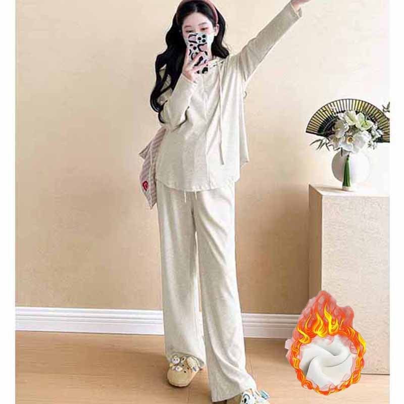 [Customized] Korean Style Autumn and Winter New Velvet Hooded Half-Zip T-Shirt for Pregnant Women, Loose Belly-Covering Slimming Look Sweatshirt