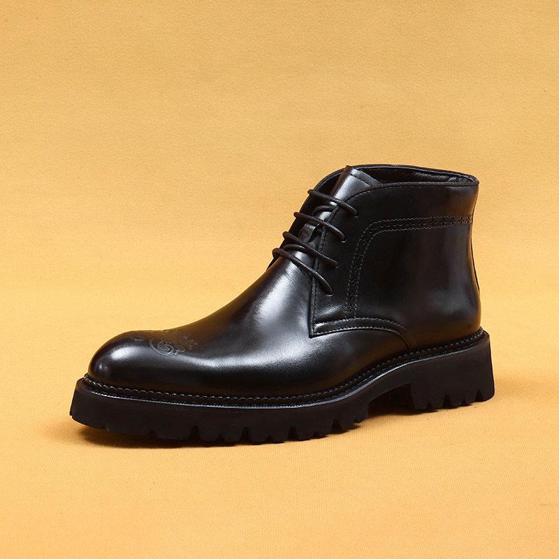 Giày Martin Nam Da Thật Cao Cổ Phong Cách Anh Chiều Cao Đế Khoảng 5cm Màu Đen, Nâu