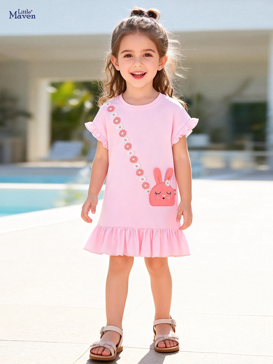 Girls' Dress, Summer Short-sleeve Kids' Dress, Cute Cartoon Baby Dress