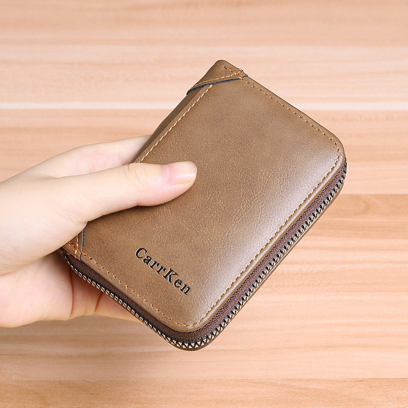 CarrKen Men's Organ Card Bag New European and American Retro Multifunctional Zipper ID Bag Driver's License Card Case
