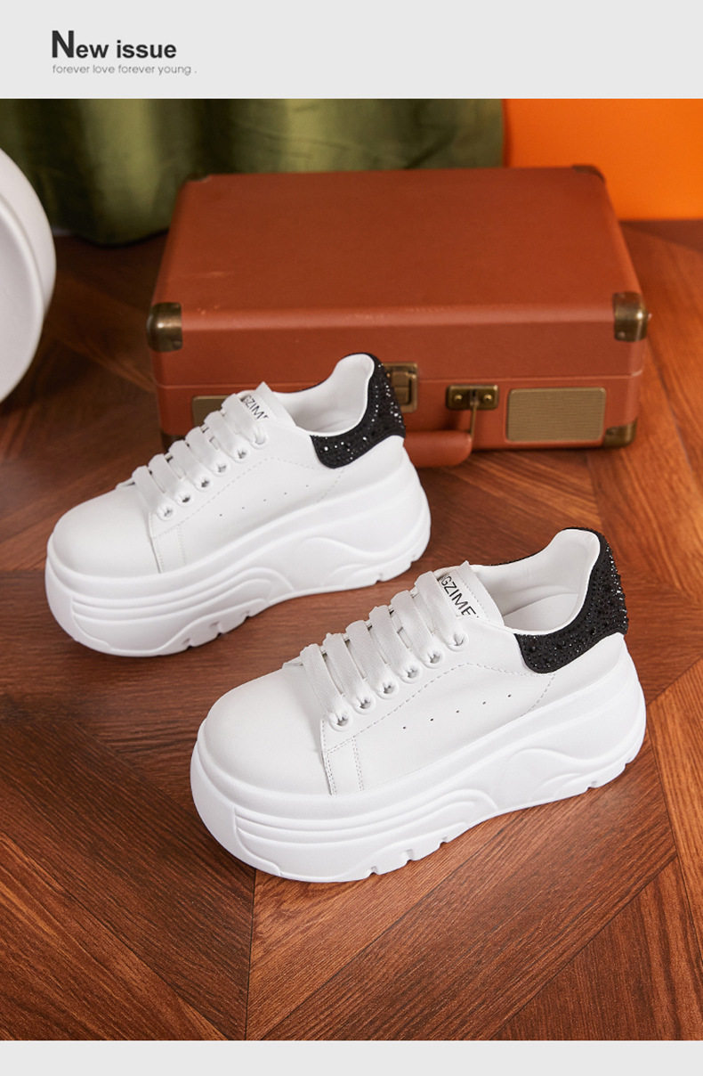 Giày sneaker nữ chunky đế dày màu trắng phong cách thể thao — Trắng, đen, Bạc chi tiết 14