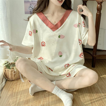 plus size 40.00 kg-150.00 kg Short-sleeved Two-piece Maternity Clothes Summer Maternity Clothes Postpartum Lactation Breastfeeding Pajamas