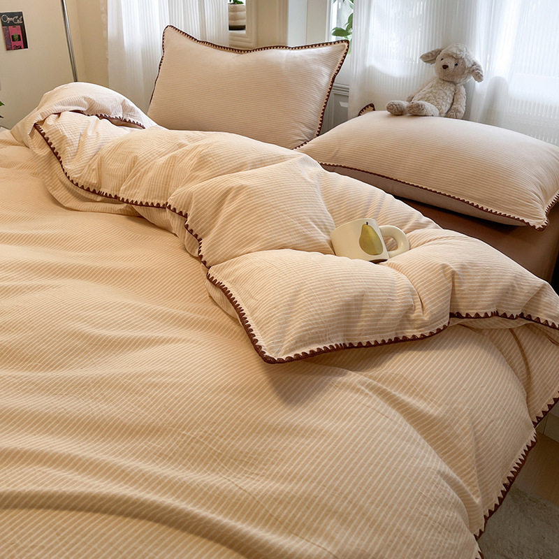 Spring Cotton Four-piece Set Class A Shell Edge Cotton Quilt Cover Nantong Bedding Wash Cotton Bed Sheet Three-piece Set