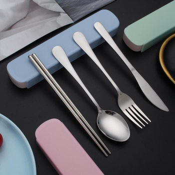 Cross-border Amazon Stainless Steel Knife, Fork and Spoon Set Student Outdoor Portable Tableware Knife, Fork and Spoon Chopsticks Set