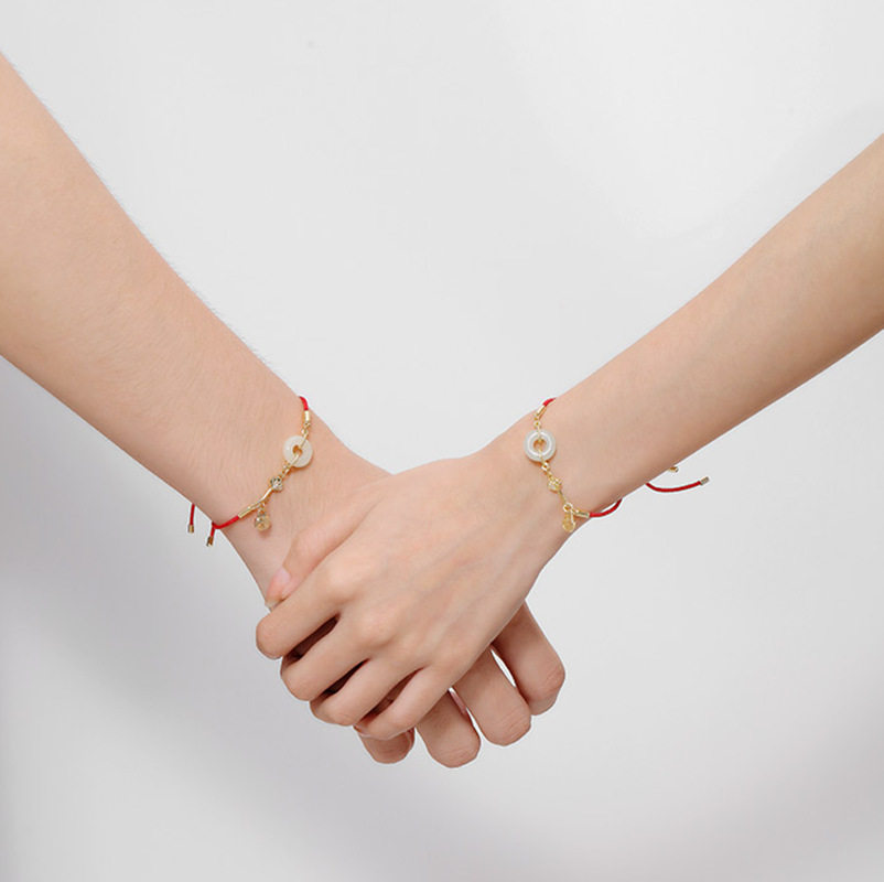 New Chinese Natural Hetian Jade Ping An Buckle Red Rope Bracelet Women's Fortune Character Transfer Woven Hand Rope Benmingnian Hand Jewelry