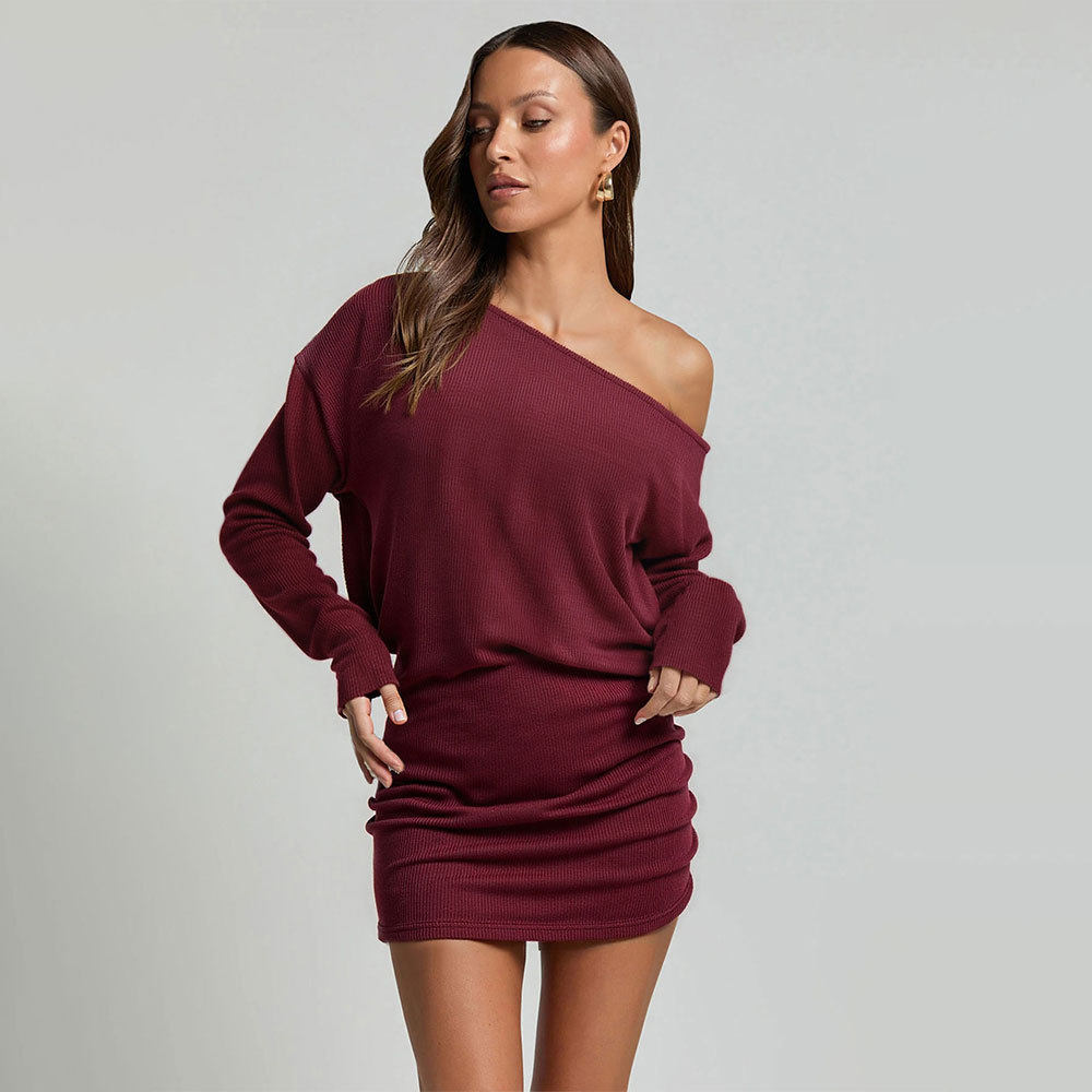 Elegant Off Shoulder Long Sleeve Bodycon Dress Spring Summer Collection Slim Fit Chic Style Wholesale Available
