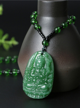 深绿色八大守护神玻璃吊坠本命佛十二生肖项链女情侣毛衣链