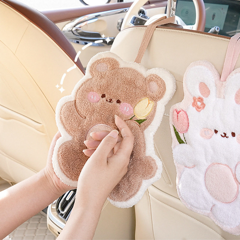 Cartoon Cute Coral Fleece Rabbit Multifunctional Sassafras Hand Towel Home Dining Living Room Decoration Absorbent Hanging Hand Towel Good