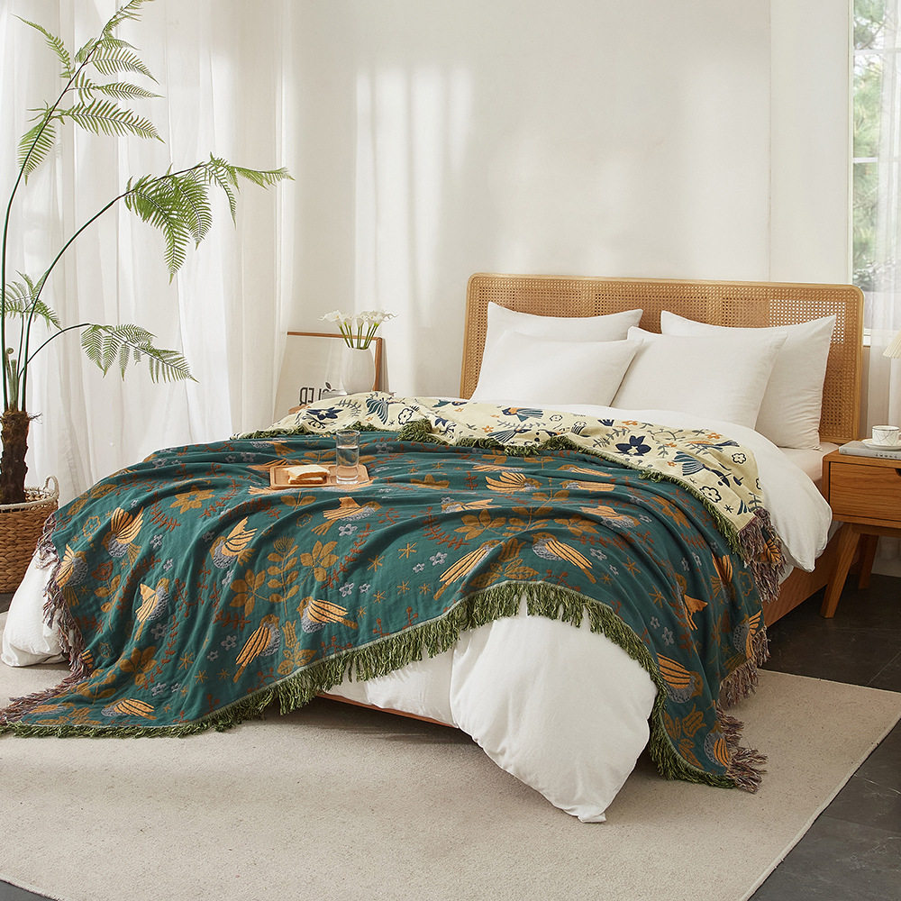 Cross-Border Hot Selling Pure Cotton Gauze Blanket Sofa Blanket Towel Quilt Cotton Bohemian Thread Blanket Boho Blanket