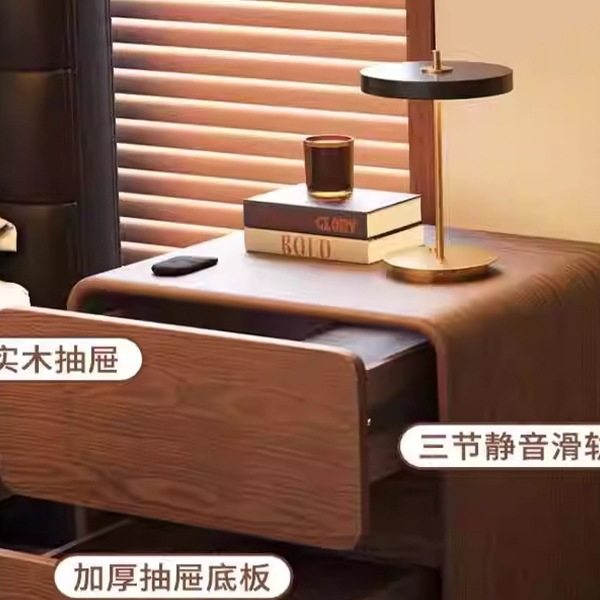 Light Luxury Solid Wood Bedside Table 2025 New Popular Cream Style Walnut Color Home Bedroom Bedside Storage Cabinet