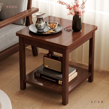 Side Cabinet Home Living Room Coffee Table Small Table Sofa Side Table Balcony Square Tea Table Pure Solid Wood Old-Fashioned Small Square Table