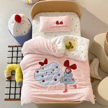 Class a Warm Kindergarten Kidsren's Velvet Kit (Sheep Velvet + Milk Velvet) Cashmere Cartoon Embroider Double-Sided Velvet