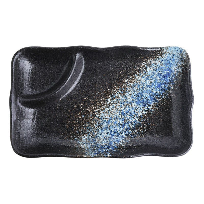 Japanese Style Dinner Plate Ceramic Partition Dumpling Plate with Dip Dish Distinctive Household Breakfast Plate Creative Partition French Fries Plate