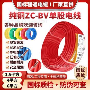 Chengtong National Standard Zc-Bv Electrical Wire and Cable 1.5/2.5/4 Square Pure Copper Single-Core Flame-Retardant Household Power Hard Wire