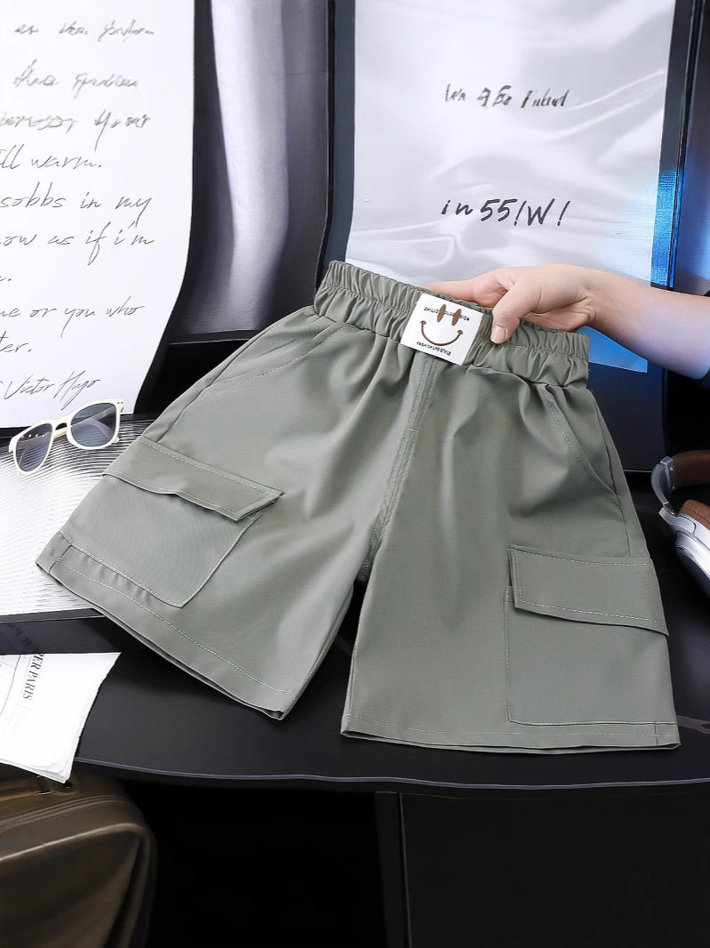 Boys' Summer Shorts, Thin New Style, Big Kids Casual Multi-Pocket Loose Five-Inch Cargo Shorts