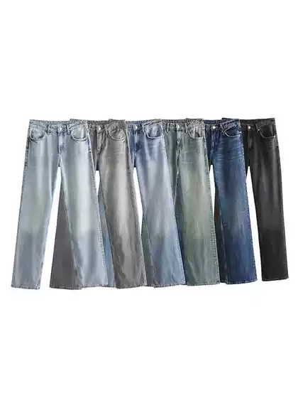 Zatrax-2024 European and American Women's New Women's Casual Trousers Cotton Loose Wide Leg Mid-Waist Jeans