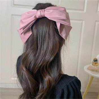 South Korea Satin Three-Layer Oversized Bow F Hairpin Ribbon Top Clip Meatball Hair Clip Cyber Celebrant Headwear Spring Clip