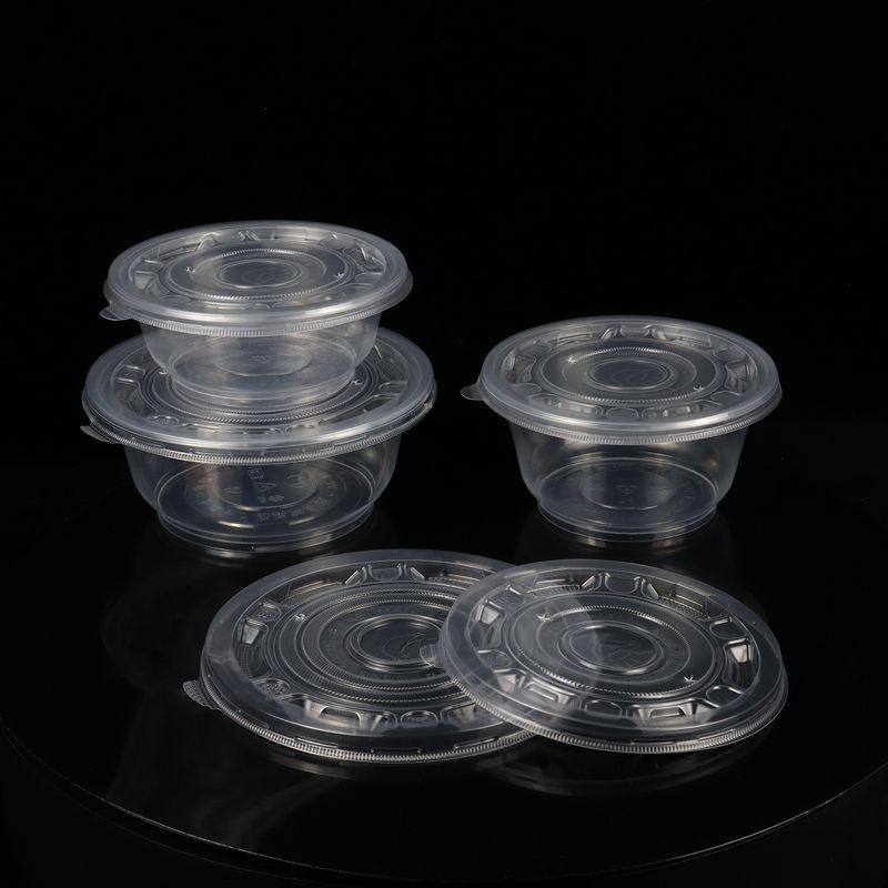 [600 only] Disposable Bowl Round Bowl with Lid Thickened Plastic Bowl for Commercial Restaurants...
