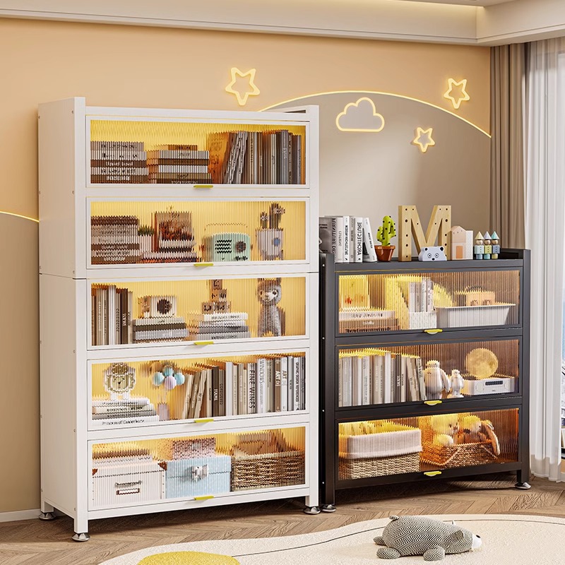 带门防尘书柜家用钢制书架儿童落地学生储物柜铁艺收纳书本架学习