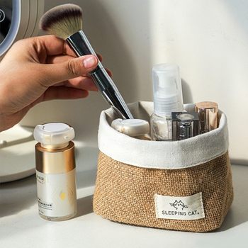 Cotton Hemp Small Hanging Basket Dormitory Hanging Wall Storage Basket Fabric Desktop Sundries Key Cosmetics Storage Basket