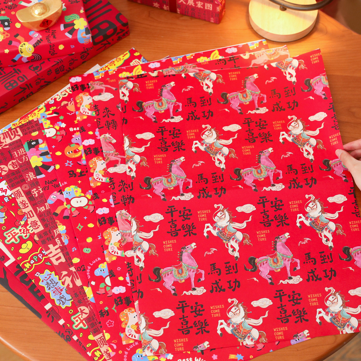 2026 New Year Gift Wrapping Paper Cartoon Pony Red Festive Large Thickeneded Kraft Paper Gift Wrapping Paper