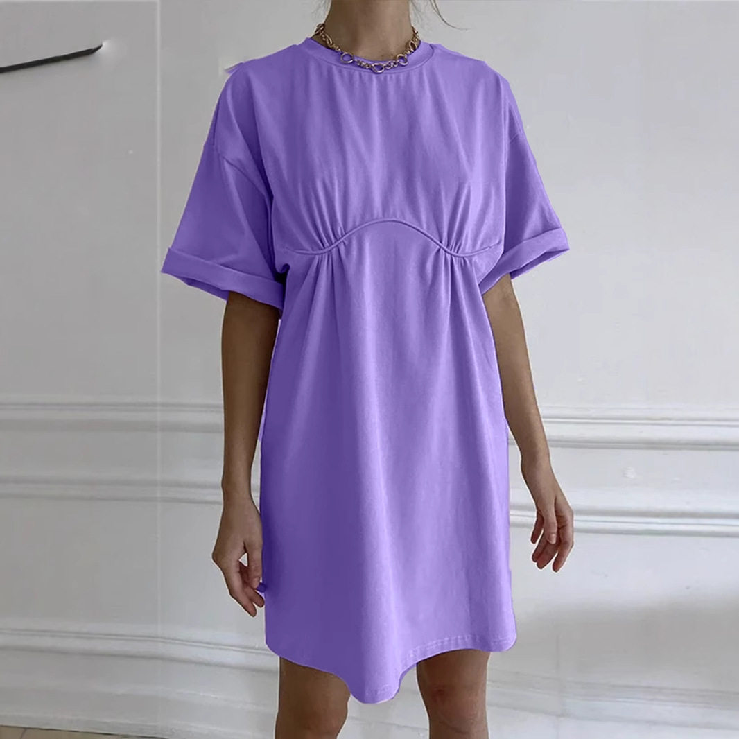 Summer Womens Cotton A Line Dress Casual Loose Fit Round Neck European Style Perfect for Everyday Wear Wholesale