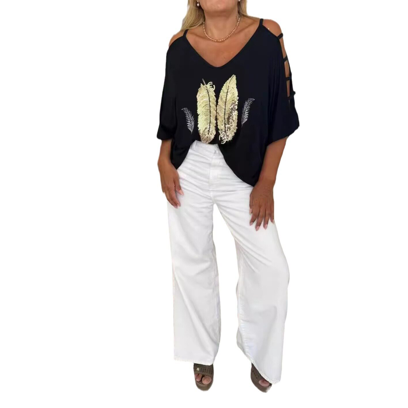 Summer Womens Fashion Top Floral Print Off Shoulder V Neck Short Sleeve Casual Wear Wholesale Available