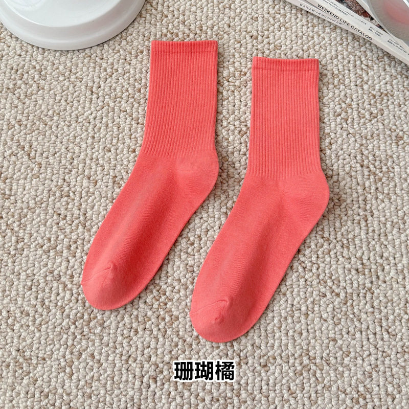 彩色袜子女长筒袜四季款ins潮流糖果色马卡龙中筒袜学生运动棉袜