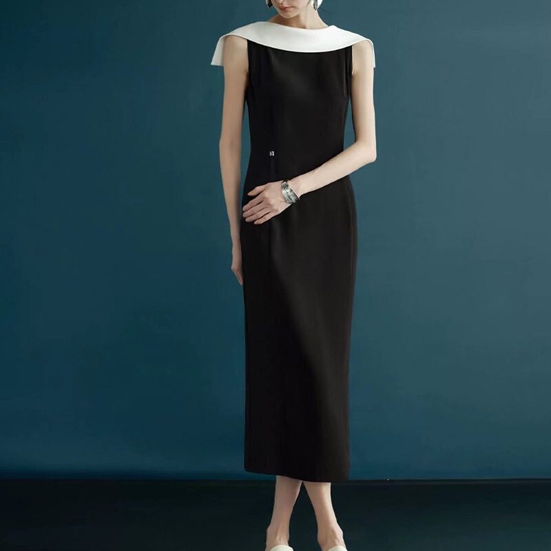 Đầm ôm body nữ cổ trễ vai lệch vai chất liệu satin bóng cao cấp dáng đuôi cá xẻ tà — Hắc Tùng Mặc