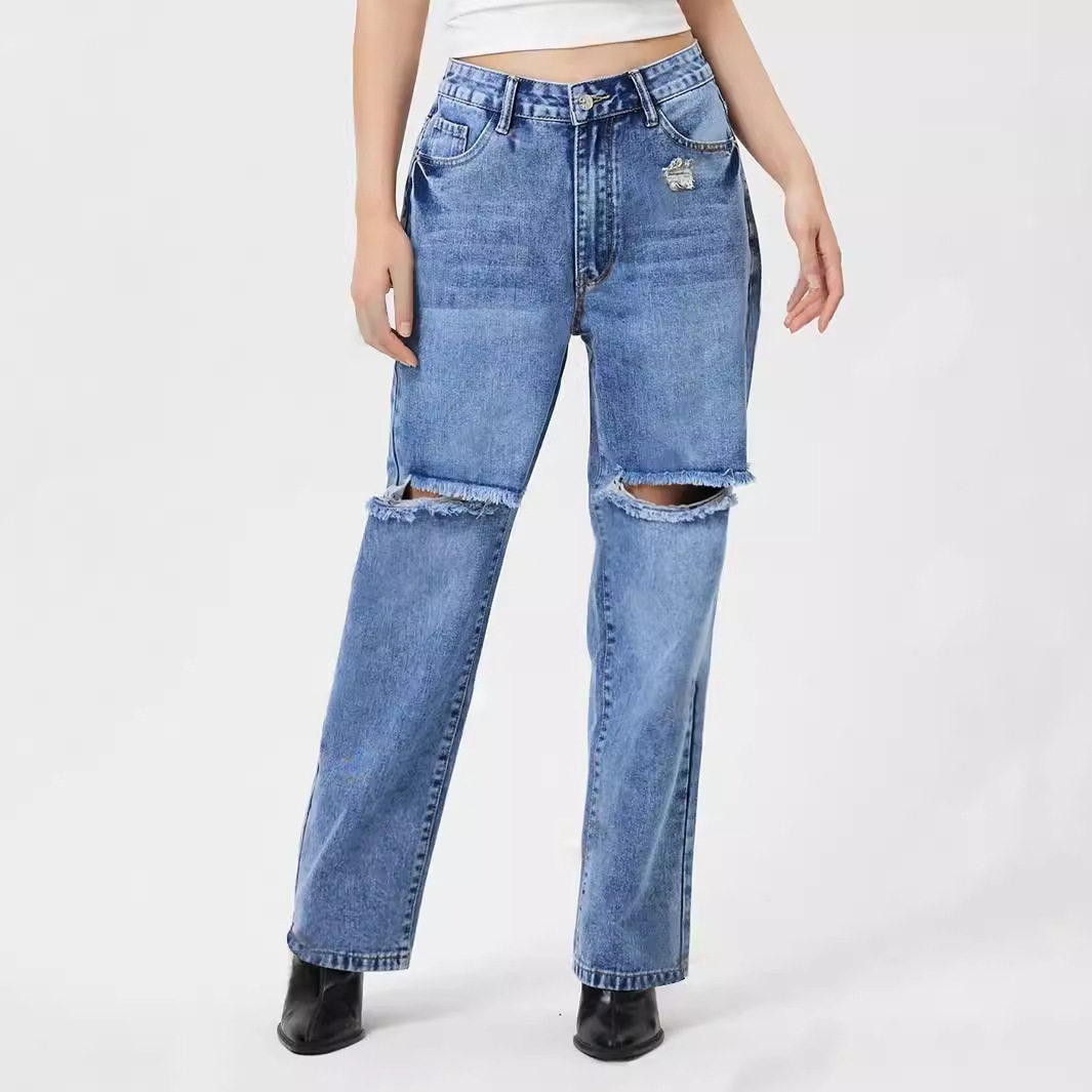 Womens Distressed Wide Leg Jeans Casual Fashion Trendy Style Comfortable Fit Perfect for Everyday Wear Wholesale