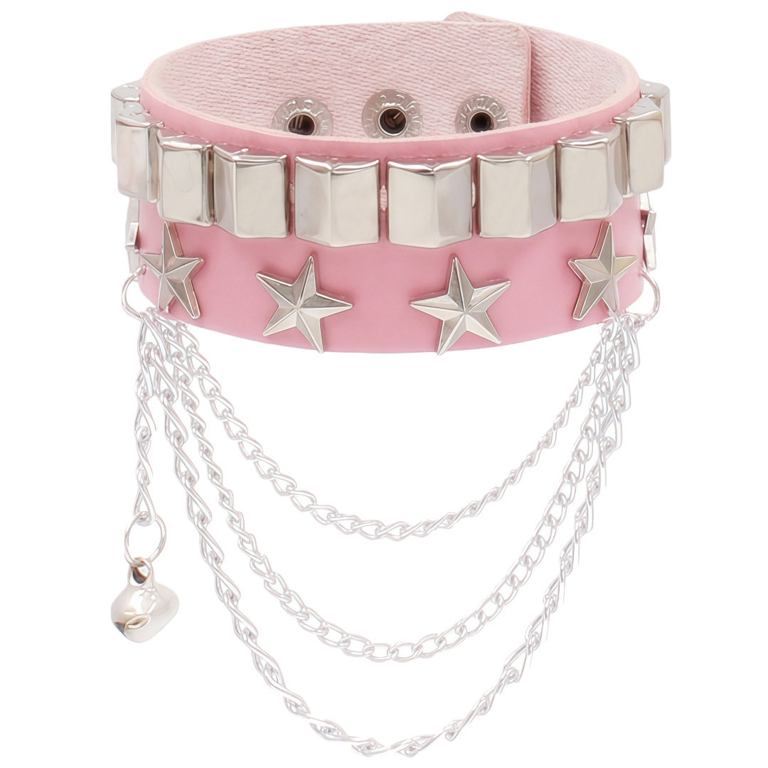 Eco-Friendly Pu Leather European and American Fashion Retro Street Style Punk Studded Bracelet Star Leather Bracelet Rock Jewelry