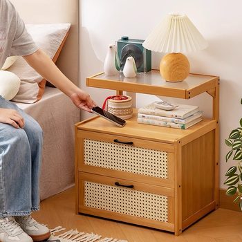 Simple Bedside Table, Home Bedroom Storage Cabinet, Multi-Functional Bedside Shelf, Floor-Standing Bedside Cabinet, Side Table, Drawer Cabinet