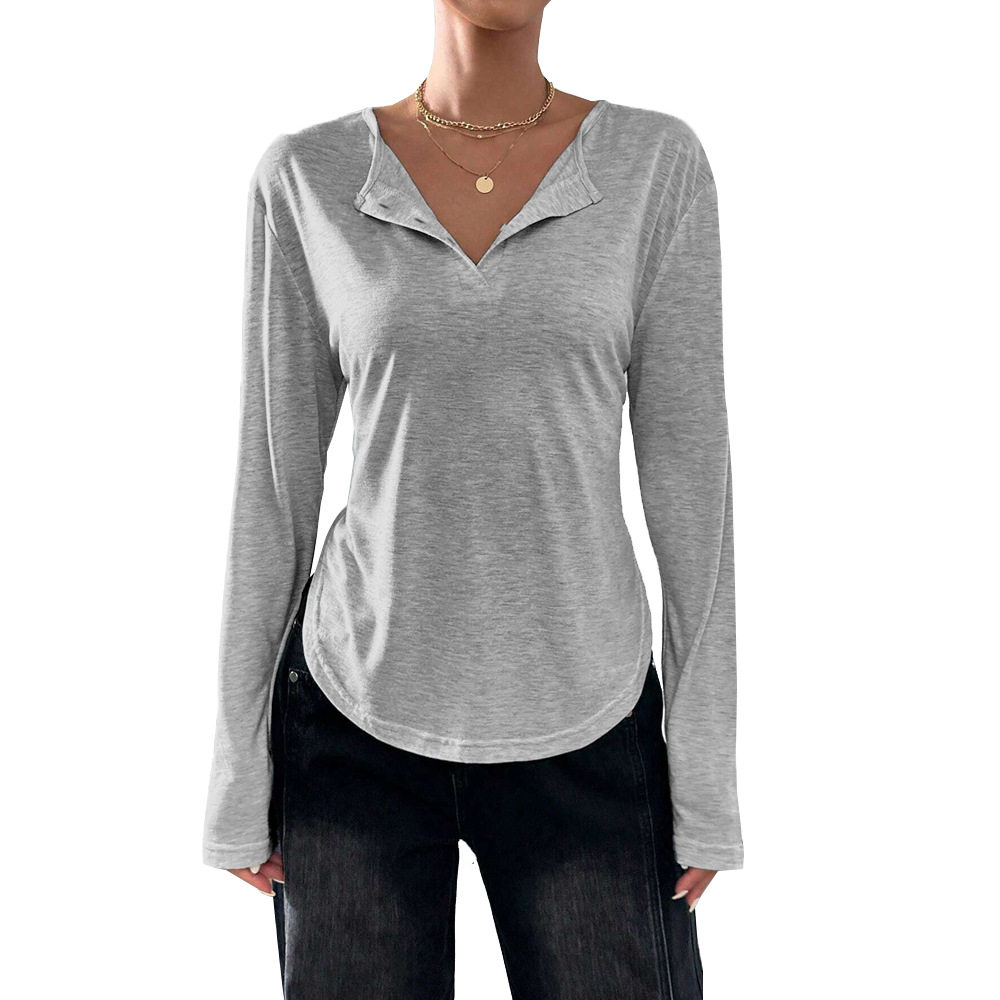 Womens V Neck T Shirt Loose Fit Solid Color Casual Style Spring Summer Essential Wholesale Available