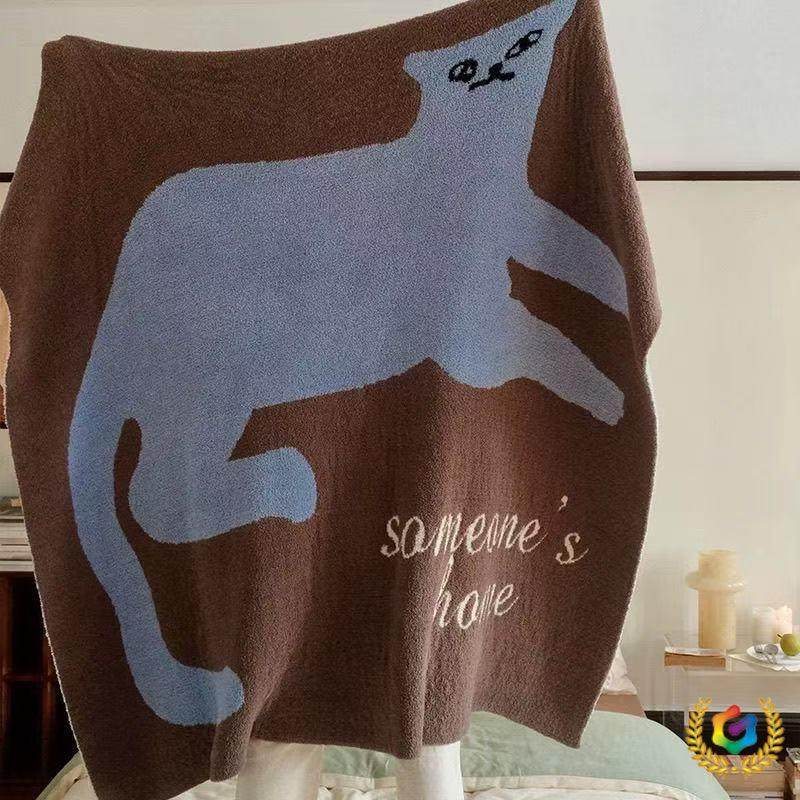 Fluffy Half-Fleece Nap Blanket Knitted Throw Blanket for Cats Single Sofa Air Conditioning Blanket