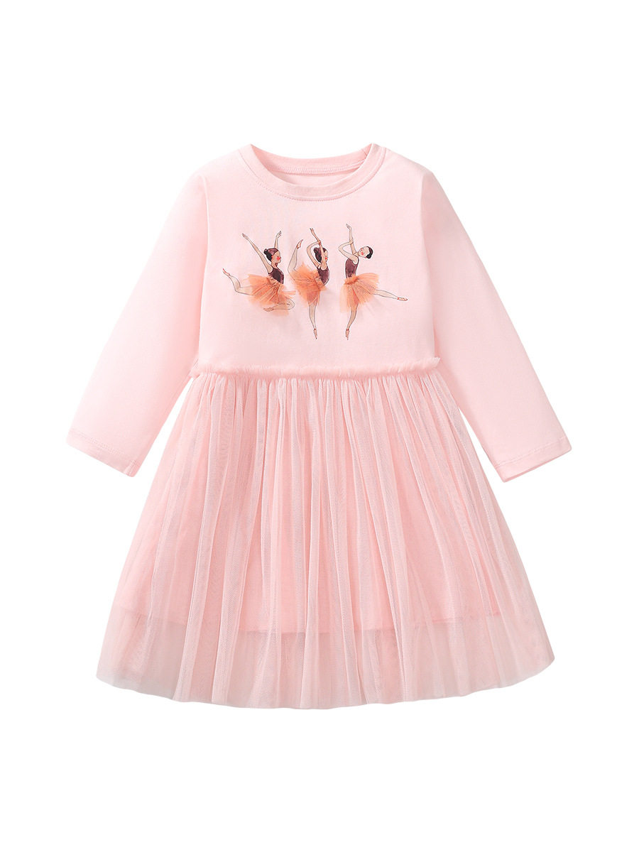 Kids' Dress, Autumn Cotton Girls' Tulle Skirt, Cartoon Printed Kids' Dress
