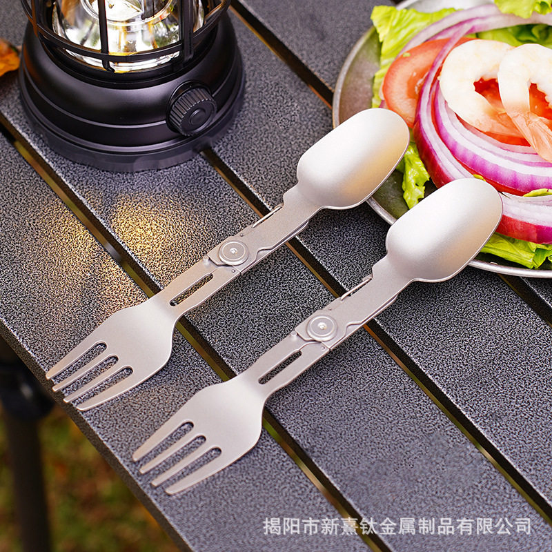 Pure titanium folding fork spoon rotating tableware camping camping titanium tableware chopsticks spoon snow bowl set folding portable