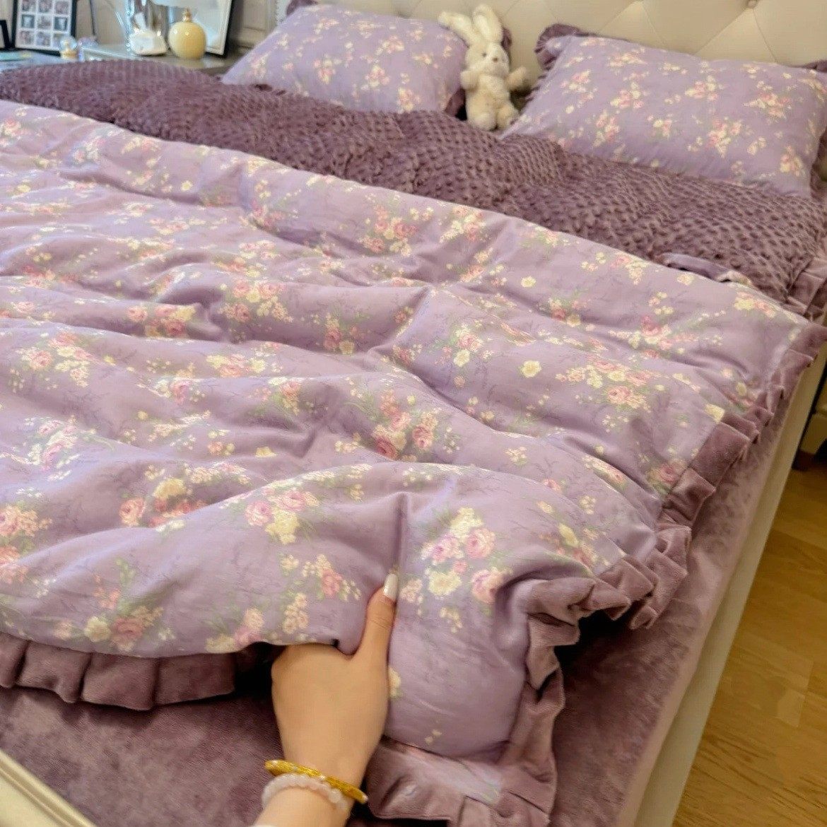 Maternal and Infant Class a Pure Cotton Double-Layer Gauze Plus Baby Velvet Four-Piece Set, Thickened for Warmth, Machine Washable, Close-Fitting for Sleeping Naked, Three-Piece Set