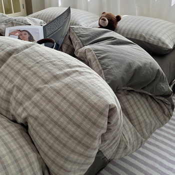 Washed Cotton Four-Piece Bedding Set, Ins-Style Stain-Resistant Duvet Cover, Student Dormitory Men's Three-Piece Bedding Set