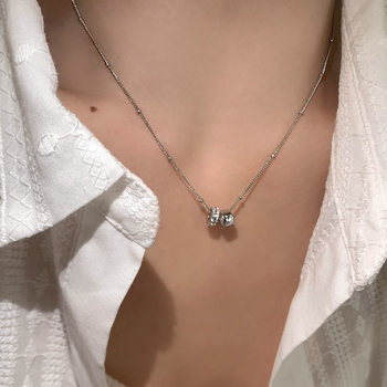 Korean-style Simple Sterling Silver Zircon Double Circle Flash Diamond Necklace Women's High-end All-match Light Luxury Niche Design Sense Woolen Chain