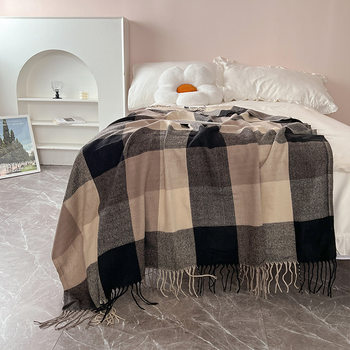 2025 British style plaid blanket autumn and winter atmosphere tassel simple bed end blanket bed sofa towel wholesale
