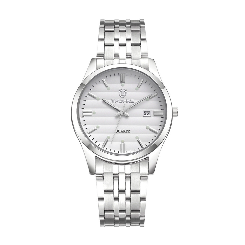 Tpofhs New Quality Dial Luminous Stainless Steel Band Quartz Watch High-End Calendar Waterproof Couple Watch